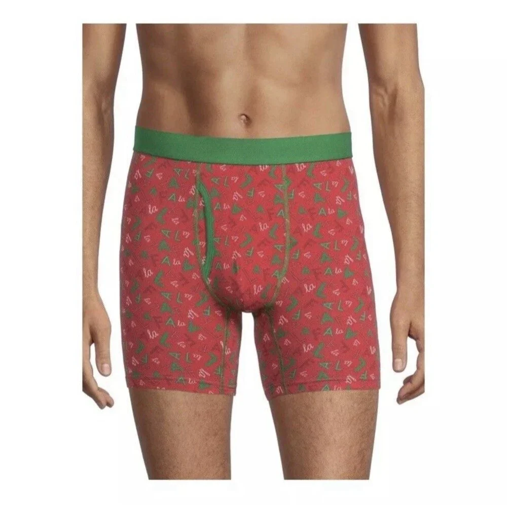 Holiday Time Mens Red Fa La La Christmas Boxer Brief Size Large (36-38)